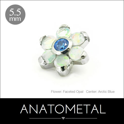 5.5mm ステンレス製 フラワー ピアスエンド 単品 ANATOMETAL（中央 & 花びら ブリリアントカット）ボディピアス パーツ キャッチ インターナル インターナリー バーベル用内ネジ式 18g 16g 14g 12g 用【米国アナトメタル社正規直輸入品】