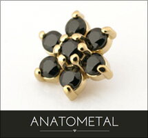 6.5mm 18金 フラワーピアス エンド 単品 ANATOMETAL(中央 & 花びらブリリアントカット／2mmジェム×7) K18台座 ボディピアス パーツ キャッチ インターナル バーベル用内ネジ式 18g 16g 14g 12g 用【米国アナトメタル社正規直輸入品】