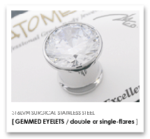 5/8"Ga. ステンレス製 シングルストーン アイレット(ブリリアント:18mmジェム)ANATOMETAL