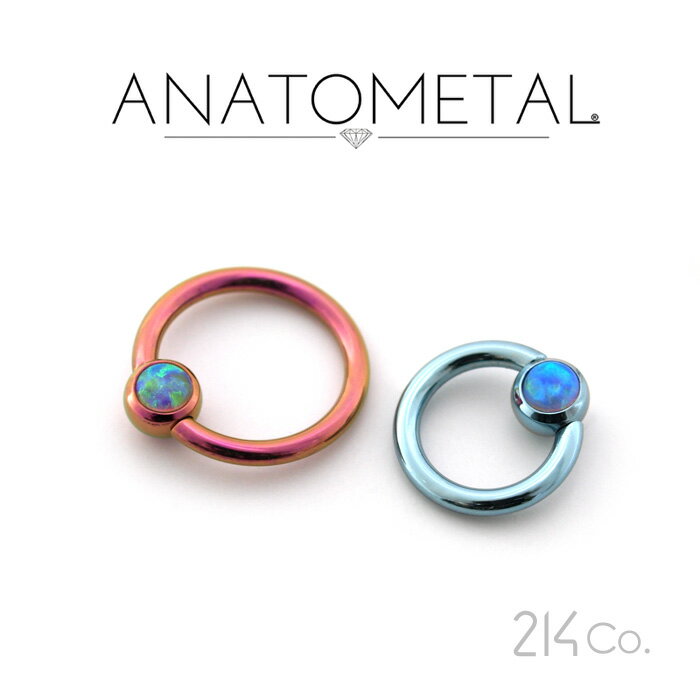 16Ga. チタン製 キャプティブリング & チタン製 カボション ジェムビーズ (5/32") ANATOMETAL