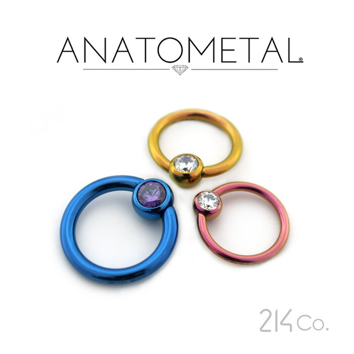 16Ga. チタン製 キャプティブリング & チタン製 ジェムビーズ(5/32