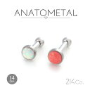 14Ga. ステンレス製 ストレートバーベル & チタン製 ベゼルカボション ジェムエンド 4mm ANATOMETAL