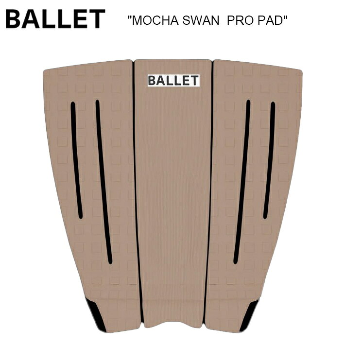 BALLET GRIP COMPANY ”MOCHA SWAN PRO PAD” BALLET（バレー）の「MOCHA SWAN」は、シンプルかつ機能的に仕上げられた3ピースタイプのデッキパッド。 表面には、Square-hatch（スクエアハッチ）とCorduroy Groove（コーデュロイグルーブ）を組み合わせたグルーブパターンを採用。足裏をしっかり捉え、ライディング中の安定したグリップをサポートします。 3ピース構造のPro Pad仕様で、ボード形状に合わせてセットしやすく、スタンスに応じた調整も可能。 テール部分には45〜90°のVertical Kickを備え、ターンや強い踏み込みの際に後ろ足をしっかりホールド。 さらに、中央にはわずかなCentre Archを設け、自然な足裏のフィット感とポジション確認をサポートします。 余計な要素を削ぎ落とした、まさに“A clean as it gets”なクリーンデザイン。 機能性とミニマルなルックスを両立した、BALLETらしいデッキパッドです。 ・3-Piece Pro Pad ・Square-hatch × Corduroy Groove ・4590° Vertical Kick ・Slight Centre Arch ※メーカー希望小売価格はメーカーカタログに基づいて掲載していますBALLET GRIP COMPANY ”CHOCOLATE SWAN PRO PAD”