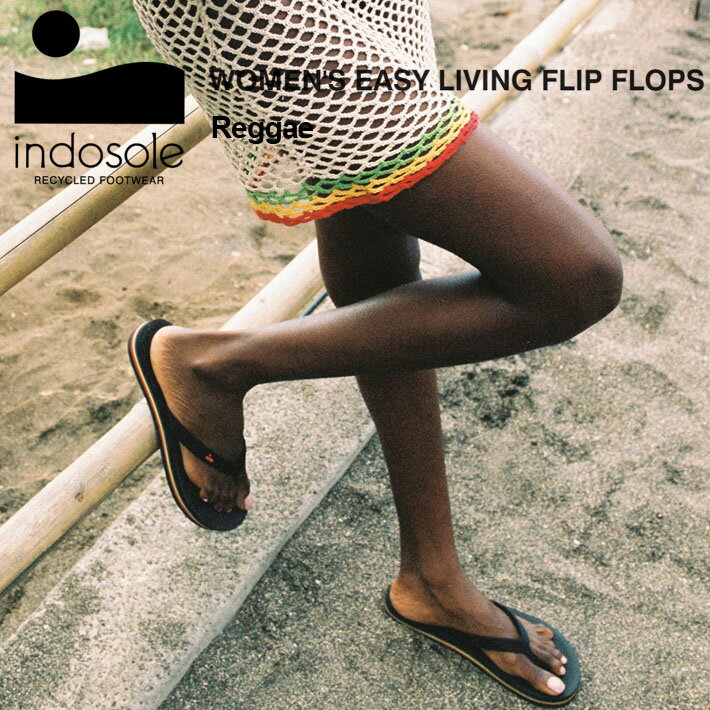 【パッケージ無し配送】ビーチサンダル ウィメンズ INDOSOLE インドソール Women’s EASY LIVING FLIP FLOPS -Reggae/Black- サンダル/サーフィン/アウトドア/キャンプ/街履き