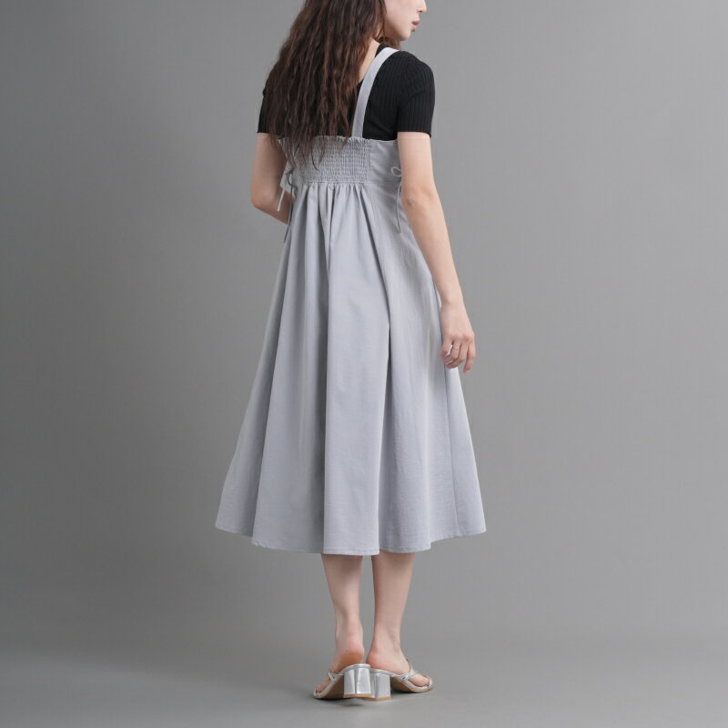 上質合繊左右レースアップ　ジャンパースカート | ワンピース ロングワンピース ジャンスカ レディース 可愛い 大人 上品 優雅 華やか シック カジュアル シャーリング きれいめ フェミニン トレンド