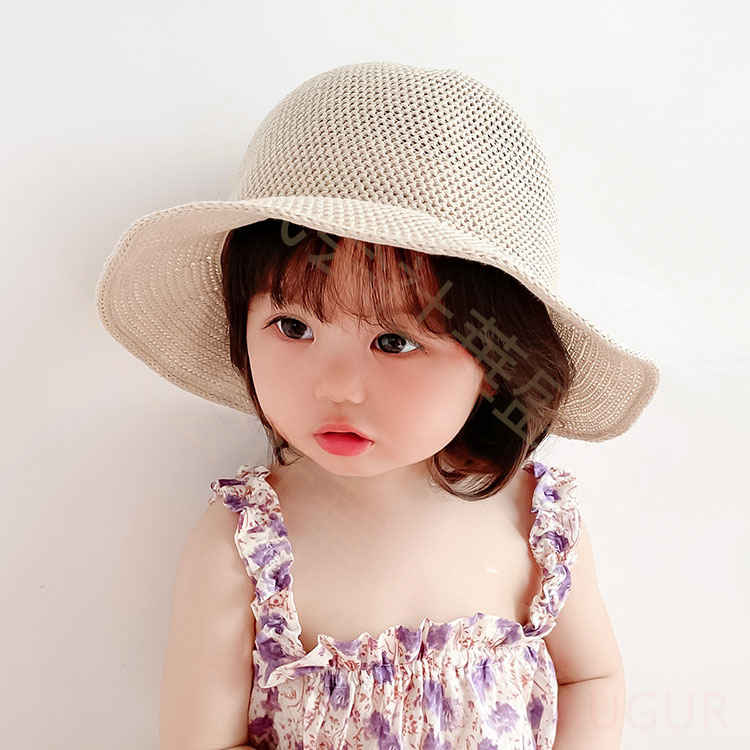 麦わら帽子 ベビー 麦わら帽子 キッズ 子供 可愛い 紐付き 48cm 52cm ゴム紐付き ...