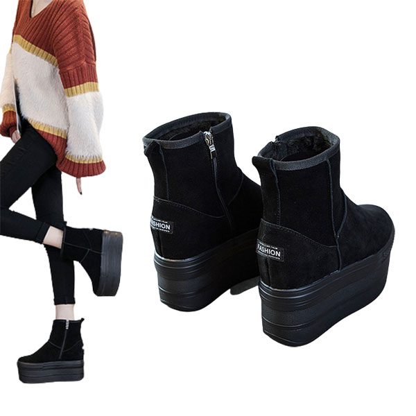厚底靴 厚底ブーツ ムートン 7.5cmヒール ボアブーツ ファーブーツ 内ボア フラットヒール 痛くない 防..