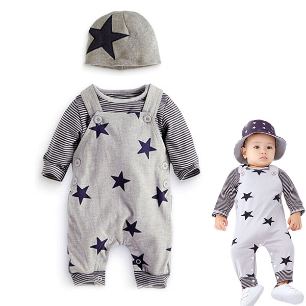 ベビー服 3点セット ロンパース 男の子 女の子 子供服 キッズ服 幼児服 ルームウェア 新生児服 肌着 長袖 可愛い 快適 肌触りいい ボディースーツ 星柄 ...