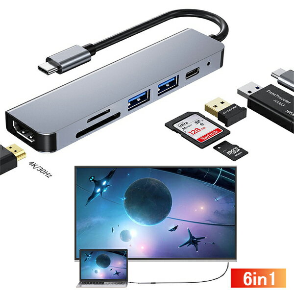 USBnu Type-C 6in1 PD100WΉ 4KΉHDMI|[g USB3.0|[g SD/microSDJ[h[_[ [