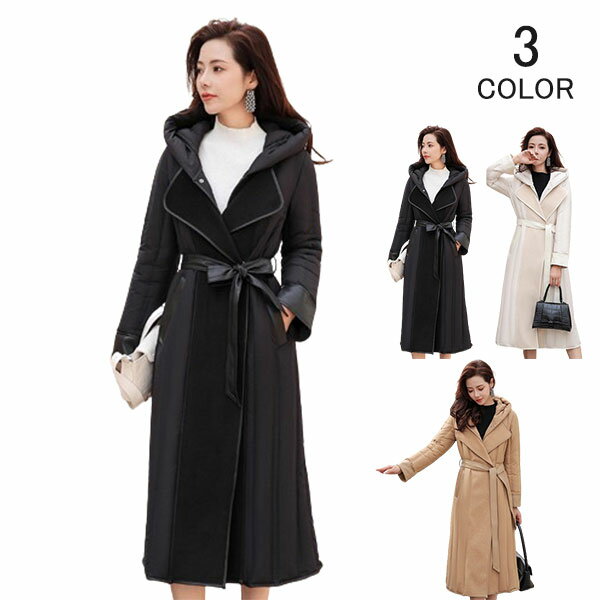 ダウンコート レディース ロング 軽量 着痩せ ダウン アウター ダブルフェイス レザー パイピング 軽量 暖かい 大きいサイズ ダウン90% きれいめ 秋 冬 通勤 通学 防寒 韓国 ファッションの商品画像