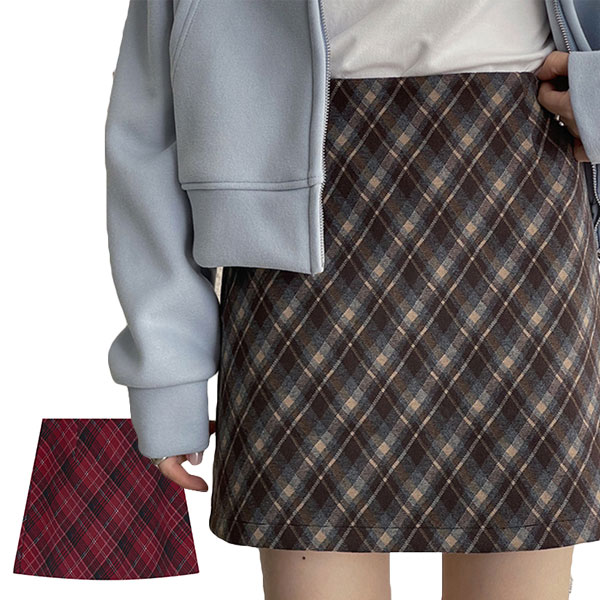 スカート タイト おしゃれ チェック柄 ニットスカート ショート ミニスカート 膝丈 着痩せ レディース シルエット シンプル きれいめ ..