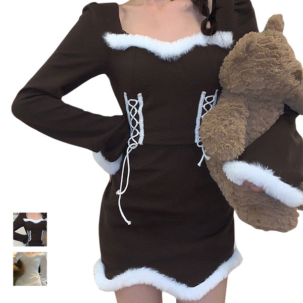 長袖ニット ワンピース 無地 ニットドレス ニットパーティードレス スカート オフィスワンピース 無地ドレス プリーツドレス ショットワンピース 結婚式 クリスマス ショット丈 オフィス