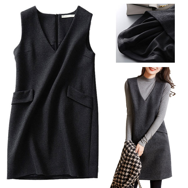 ニットベスト ワンピース 春 秋 冬 ベストワンピース レディース ニット タンクトップ vネック 重ね着 ベストノースリーブ タンク 春コーデ 着痩せ 美シルエット レイヤード オシャレ きれいめ シンプル カジュアル ゆったり 着回し トレンド(4.0)