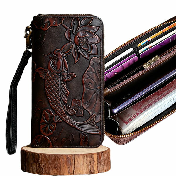 Men's Wallet, Cowhide Leather, Saddle Leather, Biker Wallet, Leather Wallet, Men's Genuine Leather, Long Wallet, Skull, Japanese Pattern, Rider's Wallet, Men's Wallet, Carved Leather Wallet, Leather Purse, Subtle Biker Wallet, Birthday Present, Gift, Mail Order