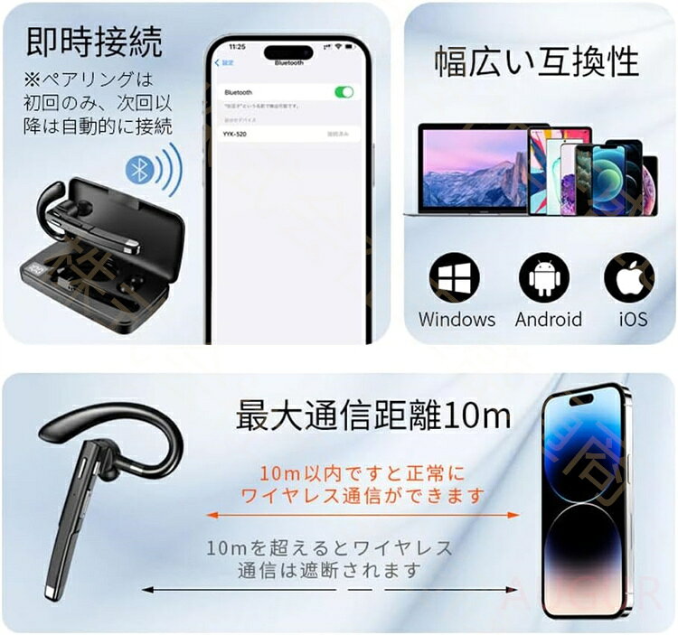 ヘッドセット bluetooth 片耳 ワイヤレス イヤホン 通話用イヤホン 耳掛け型 左右耳兼用 最大180待受時間 500mAh充電ケース付き マイク内蔵 CVC8.0ノイズリダクション ミュート機能 LEDバッテリー残量ディスプレイ 超軽量 快適装着 防水防滴 在宅勤務 運転 会議用 ty-shop-10032346 TY-SHOP サンプル画像3