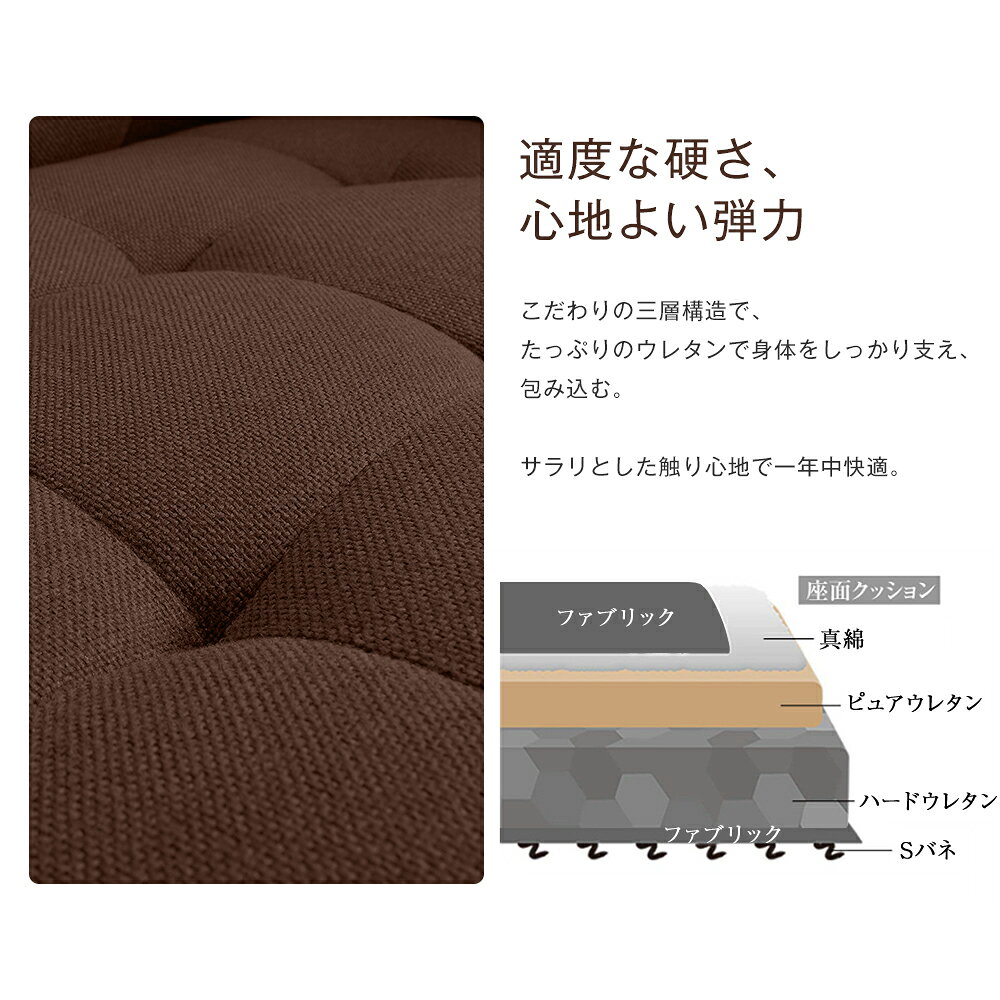 ソファー 2人掛けソファー ファブリックソファー 肘付き 天然木脚 幅約110cm 簡単組み立て 2WAY ファブリック おしゃれ 新生活 北欧スタイル [3]