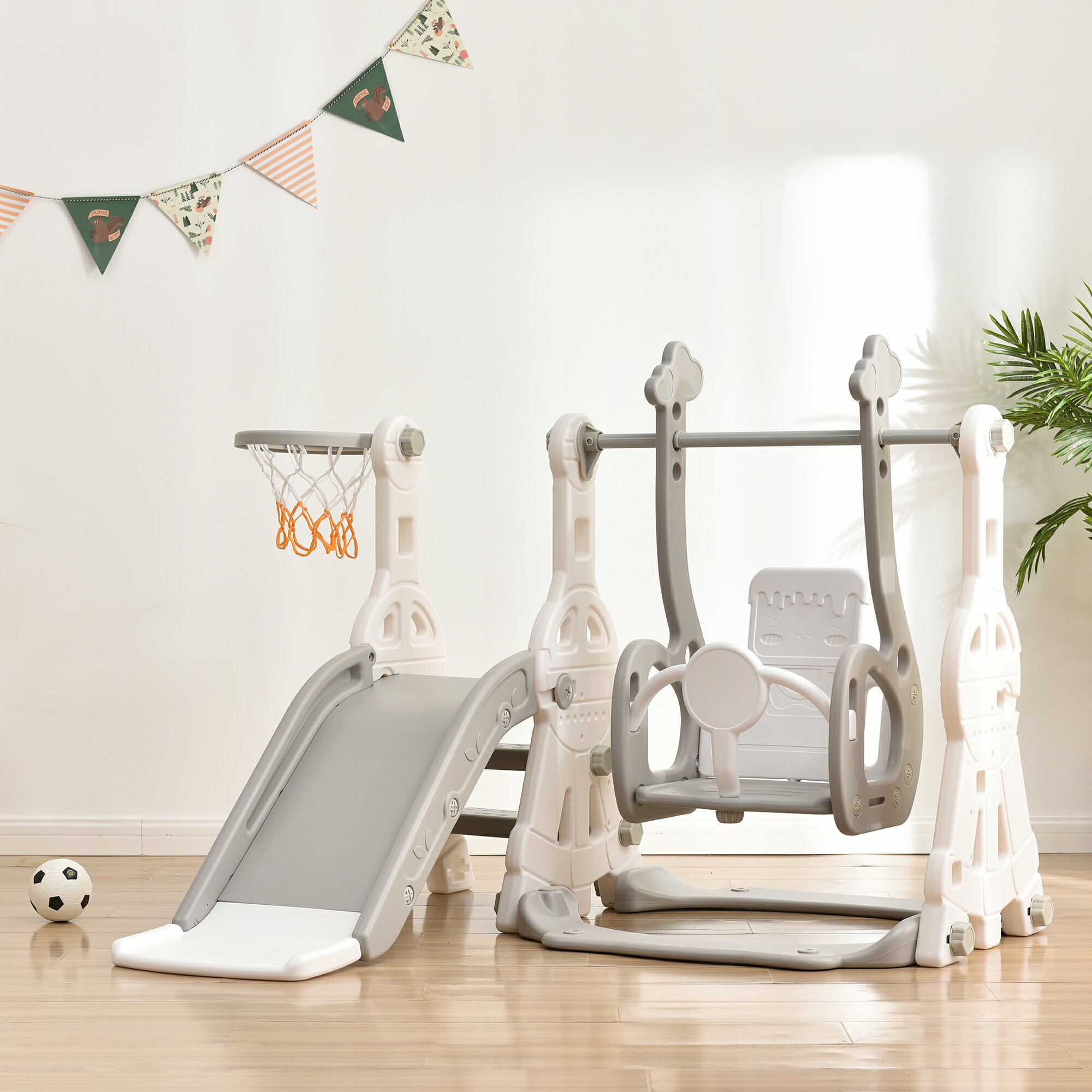 滑り台 すべり台 幼児用滑り台とブランコセット バスケットゴール ブランコ三段階調整可 3IN1 遊具 室内遊具 屋内 家庭用 大型遊具 耐荷重40kg 1~5...