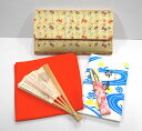 <茶道具・お稽古セット>帛紗セットE 正絹の帛紗が入りました、入門5点セットです。これから始められる、初心者の方の入門用の袱紗セットにもいかがでしょうか。朱色(オレンジ)の帛紗がセットに入っています ゴールド 立涌 茶道部 部活動 グリーン