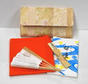 <茶道具・お稽古セット>帛紗セットI 正絹の帛紗が入りました、入門5点セットです。これから始められる、初心者の方の入門用の袱紗セットにもいかがでしょうか。朱色(オレンジ)の帛紗がセットに入っています ベージュ 和柄 茶道部 部活動