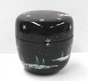 <茶道具・茶器、棗>中棗 黒塗 サンタクロース蒔絵 蓋裏蒔絵あり 樹脂製(プラスチック製) クリスマスシーズンのお稽古にいかがでしょうか