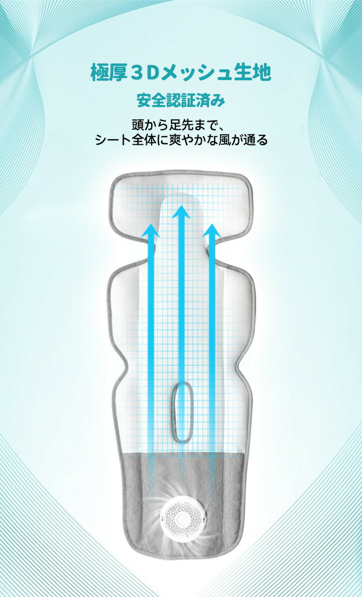 【新発売】ベビーカー シート 冷却シート クールシート カーシート ベビーシート 保冷シート 扇風機 チャイルドシート 空調ファン付
