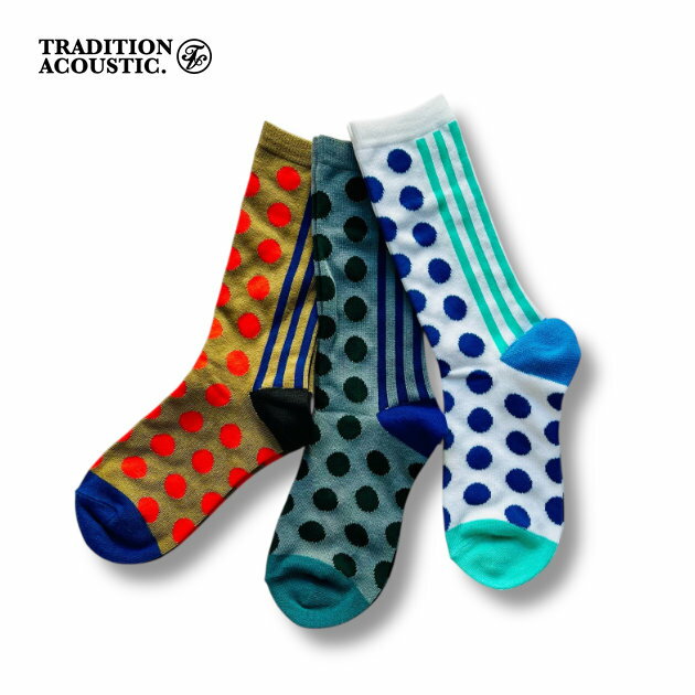樂天商城 - 靴下 ソックス メンズ レディース おしゃれ かわいい プレゼント ギフト 水玉 ストライプ TRADITION ACOUSTIC. DOT & STRIPE SOCKS