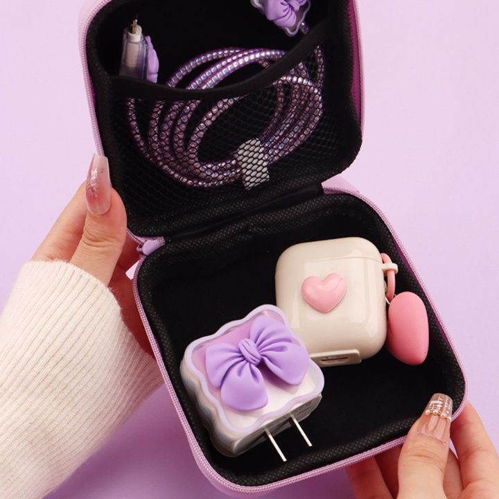 ガジェットポーチ リボン かわいい イヤホンケース AirPods ポーチ 充電器 収納ポーチ ミニポーチ ケーブル 小物入れ セミハードケース 耐衝撃 トラベルポーチ 持ち運び 旅行 韓国 おしゃれ レディース tygroup-10000342 TOYAMAJAPAN サンプル画像2