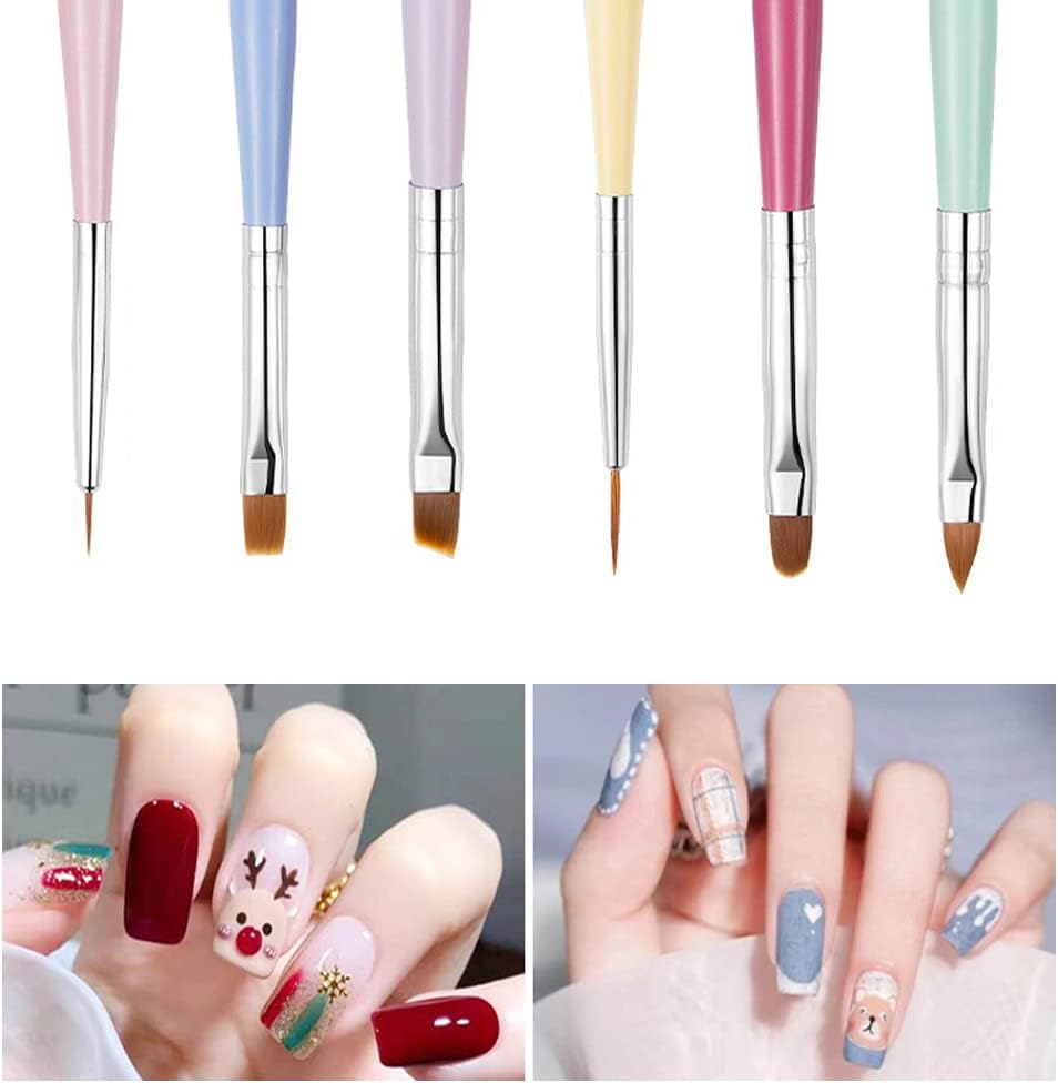 送料無料 ジェルネイルブラシ ドットペン ネイルアート ライン グルー ネイル筆 ライナーブラシ ネイルブラシ 平筆 極細 6本セット ネイル用品 マカロンカラー カラフル 可愛い セルフネイル