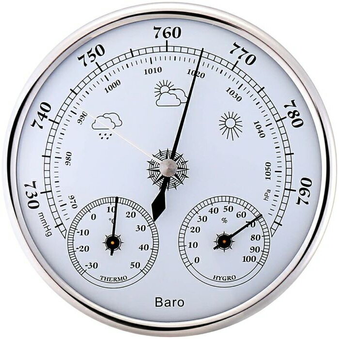 気圧計　温度計　ウェザーステーション用 アナログ 式 壁掛け トリプルメーター 気圧計 温度計 湿度計 サーモ バロメーター 測定 管理