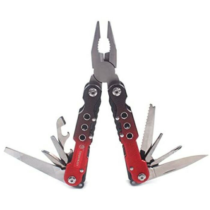 万能 マルチツール ドライバー 多機能 工具 日曜大工 DIY アウトドア 用品 キャンプ 雑貨 ペンチ のこぎり 缶切り ボトルオープナー ワイヤーカッター 収納ケース付 庭 ガーデニング 14-in-1 プライヤーガード型 万能ナイフ 多機能ペンチ 防災 山登り 釣り 避難用(レッド)