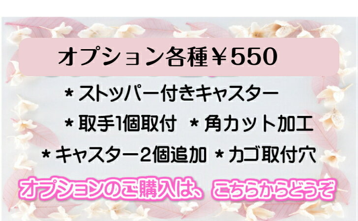 オプション各種(550円)ストッパー付きキャスター2個追加取手取付1個・角カット加工・カゴ取付穴加工角カット カット板規格外 配線穴その他ご購入後の追加差額本体のオプションとしてご購入してください