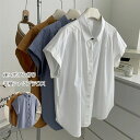 半袖シャツ シャツ 白シャツ 夏 ブラウス チュニック 夏シャツ 半袖 無地 ゆったり 綿シャツ コットン フレンチ袖 シャツブラウス 通勤シャツ 大きいサイズ 綿100 通気性 お洒落 後ろボタン タック入り 折襟 通勤 通学 リラックス 送料無料