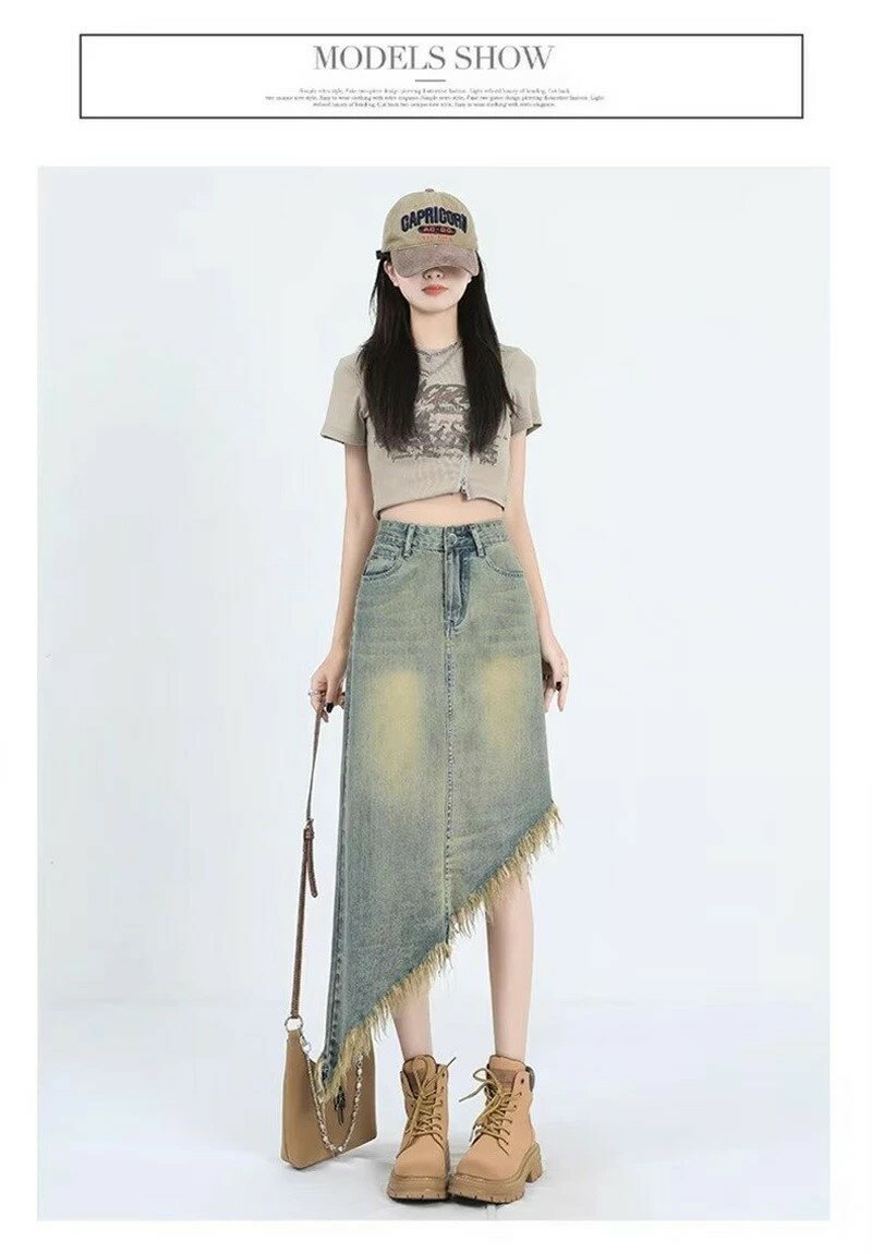 デニム スカート aライン レディース ロングスカート デニムスカート ロング ハイウエスト フリンジ ボトムス 大きいサイズ フレアスカート ミモレ丈 秋 冬 ポケット付き 切っりパなし 不規則 デザイン おしゃれ きれいめ フレアシルエット ゆったり 送料無料