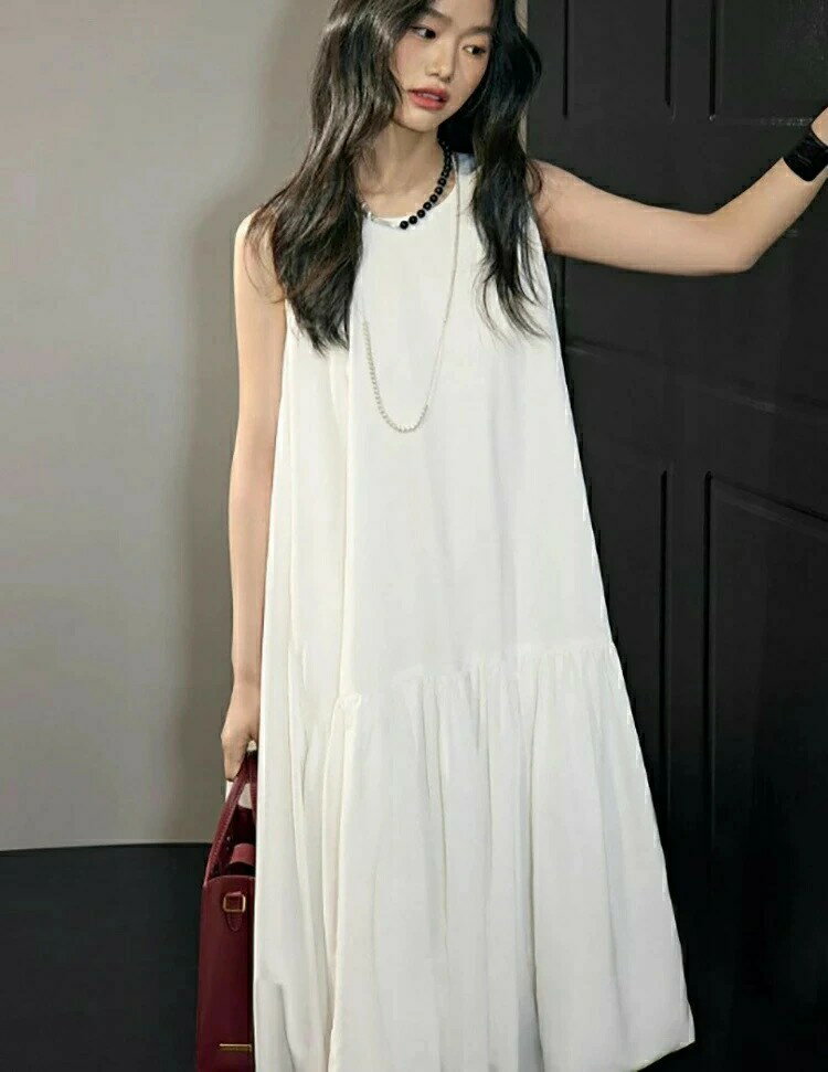 ノースリーブワンピース レディース ワンピース バルーンワンピース ロングワンピース ノースリーブ マキシワンピース バルーン ロング丈 マキシ丈 フレア Aライン ワンピ ゆったり 大きいサイズ 体型カバー タック ギャザー 春 夏 白 大人可愛い オシャレ