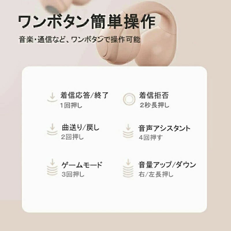 ワイヤレスイヤホン ブルートゥースイヤホン 空気伝導式イヤホン 骨伝導イヤホン 挟む型 残量表示 Bluetooth5.3 ノイズキャンセリング 自動ペアリング 長時間再生 オープンエア 小型 女性 ミラー付き iPho