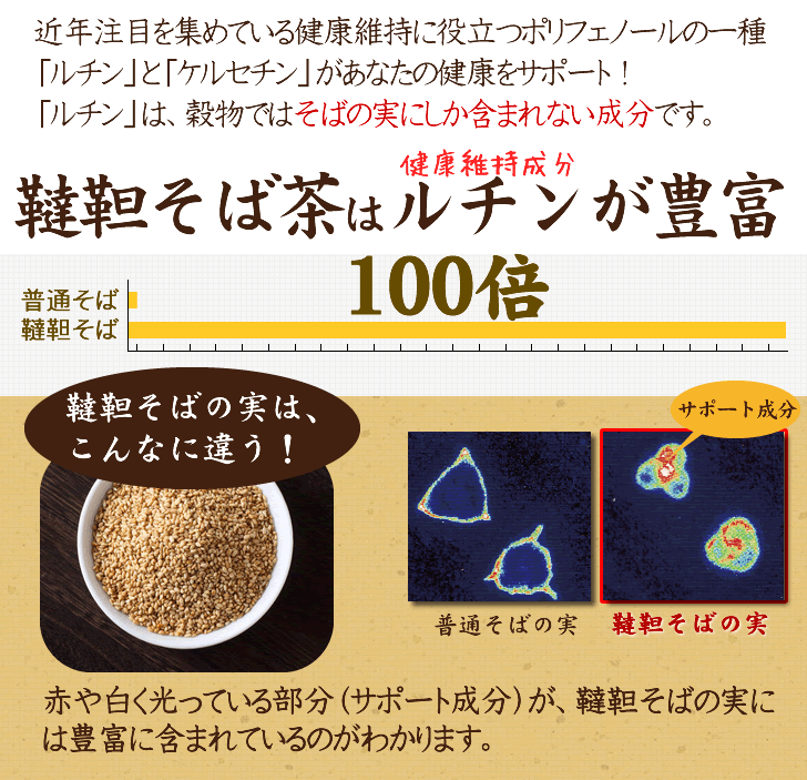 北海道産　韃靼そば茶100g　国産無農薬（自社農園/北海道産）麦茶代わりに 　ルチンで美容と健康そのまま食べても雑穀米としても農薬・化学肥料不使用！ノンカフェイン【送料無料】【長命庵】