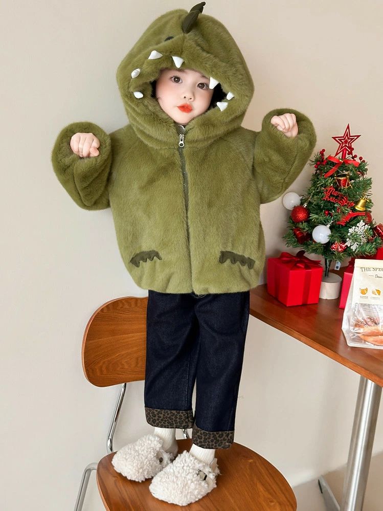【送料無料】子供服 ベビー服 ボアコート ボアジャケット アウター 厚手 恐竜 キッズ 男の子 女の子 子供服 裏起毛 コートフード付き ジャケット 保温 防風 アウター パーカー ベビー服 ボアジャケット 防寒着 長袖 裏ボア パーカー 防寒 可愛い 通園 通学 ハロウィン ク - 3