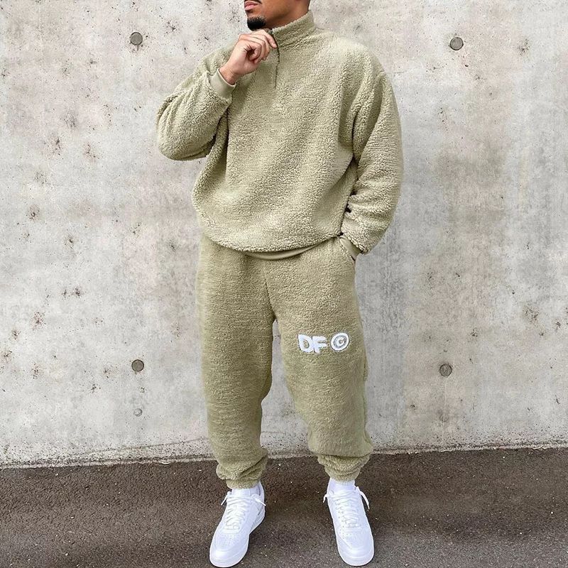 メンズカジュアルスーツメンズスポーツルーズプラッシュセーターメンズ セットアップ 長袖 上下 ジップアップ シンプル パーカー スウェット 上下セット