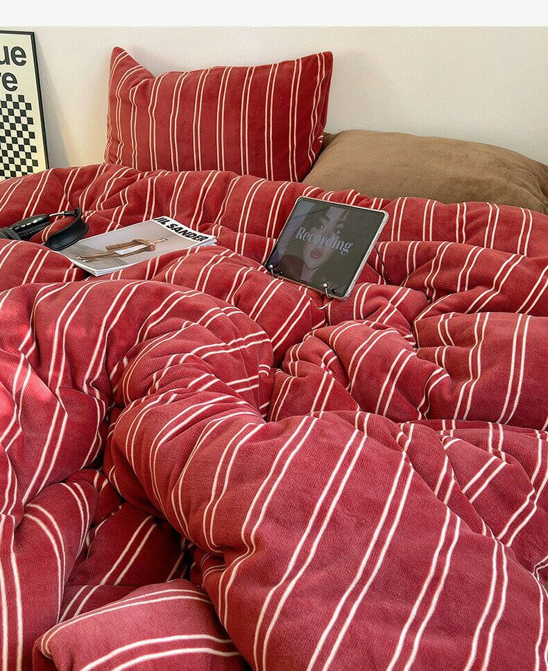 送料無料 布団カバーセット レトロ 暖かい 北欧 ストライプ柄 寝具カバーセット シングル ダブル クイーン 厚手 ふわふわ フランネル 秋冬 3点セット 4点セット 掛け布団カバー ボックスシーツ フラットシーツ 枕カバー あったか 防寒対策 静電気防止 洗える 新生活 ベッド用