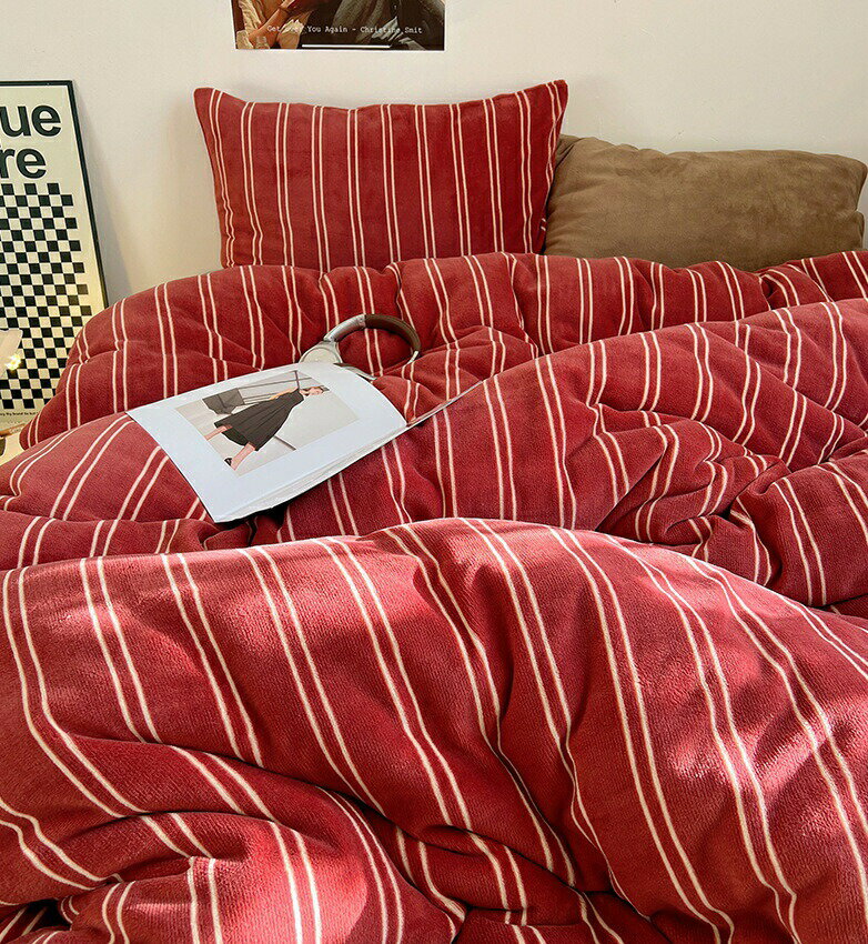 送料無料 布団カバーセット レトロ 暖かい 北欧 ストライプ柄 寝具カバーセット シングル ダブル クイーン 厚手 ふわふわ フランネル 秋冬 3点セット 4点セット 掛け布団カバー ボックスシーツ フラットシーツ 枕カバー あったか 防寒対策 静電気防止 洗える 新生活 ベッド用