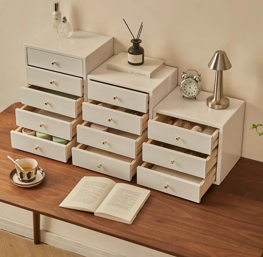 引き出し 卓上収納ケース 収納ボックス 木製 横 小物 4段 2段 3段 ホワイト 滑り止め 大容量 文房具収..