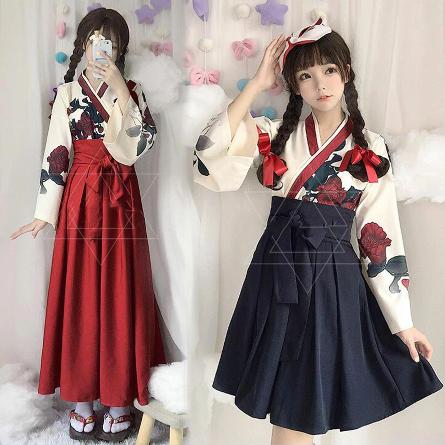 【送料無料】和風コスチューム 袴セット 着物コスプレ 和服 振袖 衣装 花柄 レディース 和風セット 浴衣 ハロウィン 着物 コスプレ 着物ドレス 袴 浴衣 仮装 大人用 夏 ミニ スカート ハロウィン コスプレ お祭り 部屋着 古風 可愛い 美少女ウェア ブラック ワインレッド