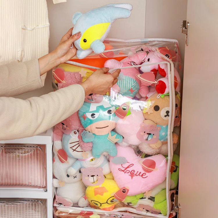 【送料無料】布団 ケース 収納袋 ぬいぐるみ入れ ぬいぐるみ 3枚セット 大容量 おもちゃ クリア 多機能 3枚セット 見せる 折りたたみ 持ち手付き 防水 防塵 透明 防カビ キッズ 収納 子供部屋 保育園 子育て 防湿 室内整理 プラスチック 玩具箱 収納ボックス 飾る