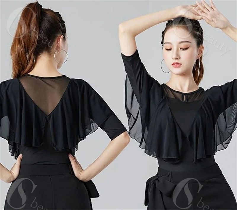 【送料無料】社交ダンス モダンダンス服 レディース トップス 長袖 Tシャツ スリム 女性用 透け感 ラテ..