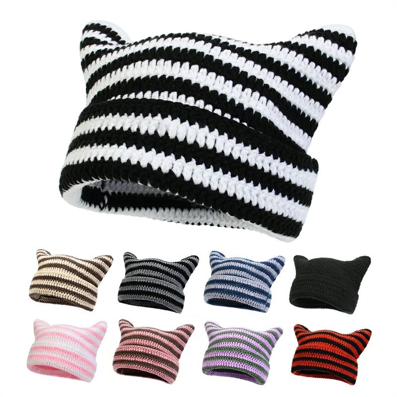 Knit Hat - 【送料無料】猫耳ニット帽 猫耳 帽子 サブカル系 地雷系ファッション 自転車 通勤 通学 スポーツ アウトドア 秋冬 メンズ 大きいサイズ 冬 帽子 レディース 冬 帽 男女兼用