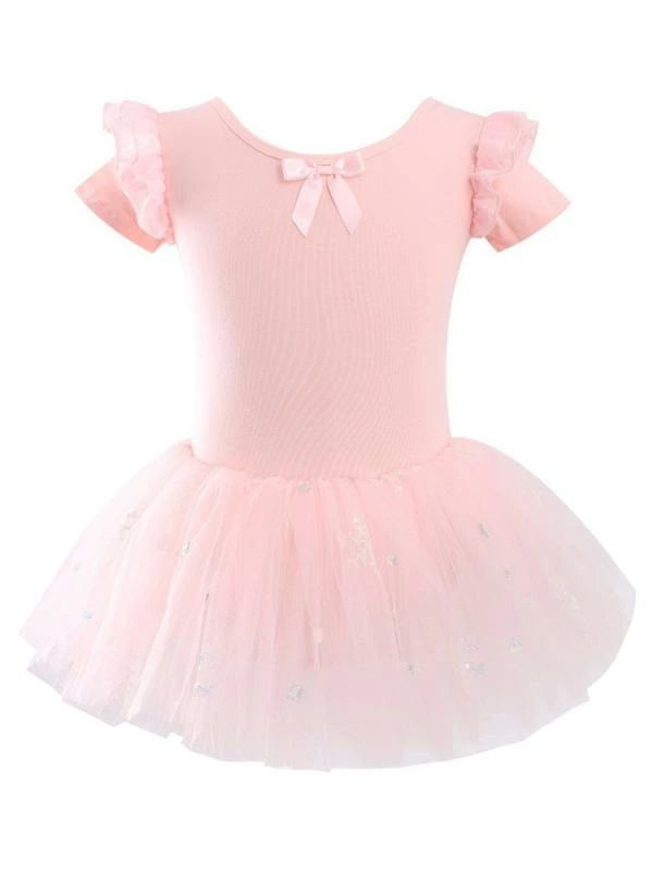 【送料無料】レオタード 女の子 キッズ 幼児 女の子 夏 春夏 フリル袖 ふわふわ バレエ 中国舞踊 新体操 発表会 レッスン 練習着 チュチュ チュールスカート ワンピース スカート一体型