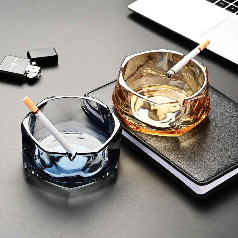 【送料無料】灰皿 家庭用 業務用 クリスタル ガラス製 北欧風 大型 おしゃれ スタイリッシュ 透明 スモークグレー アンバー レインボー アイスブルーカラー 葉巻対応 リビング 寝室 飲食店 店舗用 モダン デザイン