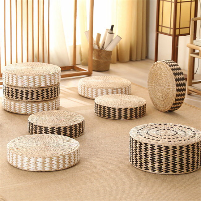 【送料無料】直径40/45/50cm 高さ10/20cm 座禅を組む 藤編 草編 フロアクッション 座布団 おしゃれ クッション ラウンドクッション 大きい インテリア 円形クッション 蒲団 丸型 畳 座布団 丸座布団 和室 ギャザー チェアクッション 床 座る 座れる 椅子 腰掛け　サイズ選択