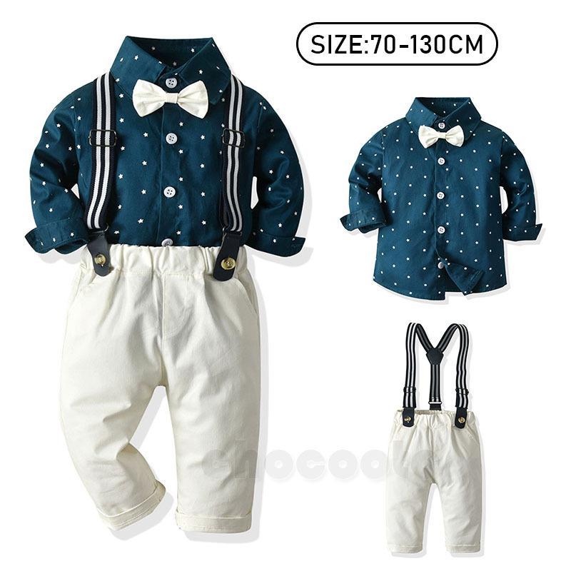 【送料無料】春秋新作 子供服 フォーマルスーツ 男の子 ベビー 星柄シャツ サロペット 赤ちゃん 紳士風 カジュアル 出産祝い 七五三 ピアノ発表会 入園式