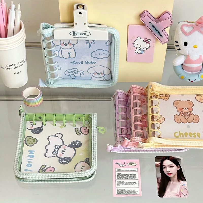 【送料無料】【リフィル10枚付き】シール帳 透明 システム手帳 A7サイズ バインダー 動物 猫 ウサギ柄..